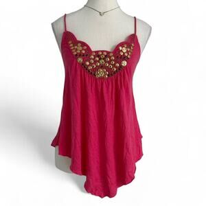Pink Baby Phat Vintage Beaded Tank Top Gold Studs Open Back Size S Fairy Core